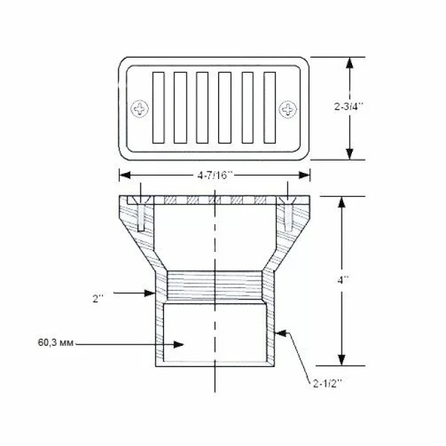 Закладні для басейнів Форсунка для переливу Hayward SP1019 (60.3 мм)